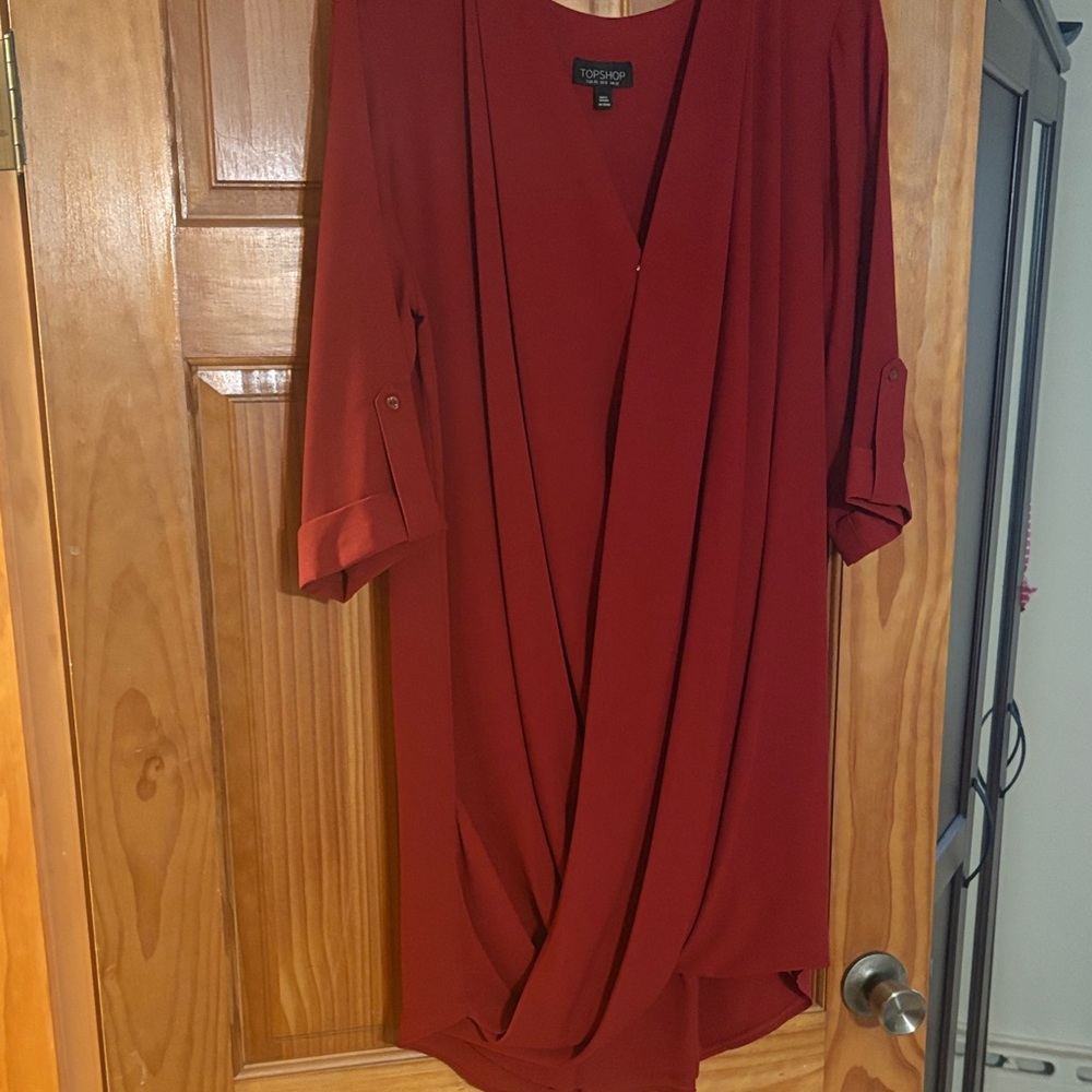 Topshop Long Sleeve burgundy Dress